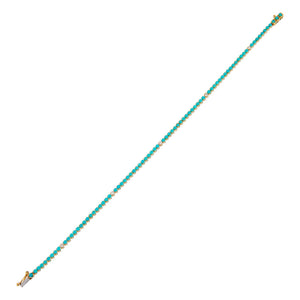 Turquoise Thin Diamond X Turquoise Tennis Bracelet 14K - Adina Eden's Jewels