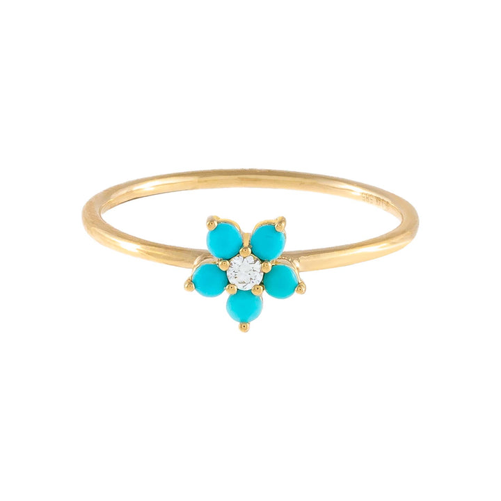  Diamond Turquoise Flower Ring 14K - Adina Eden's Jewels