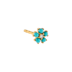 Turquoise / Single Turquoise Flower Stud Earring 14K - Adina Eden's Jewels