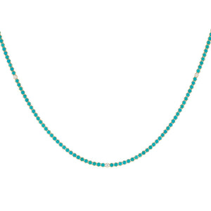 Turquoise Diamond X Turquoise Tennis Necklace 14K - Adina Eden's Jewels
