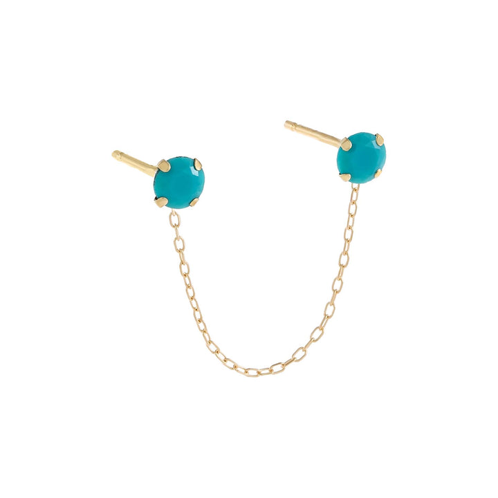 Turquoise / Single Turquoise Stone Double Chain Stud Earring 14K - Adina Eden's Jewels