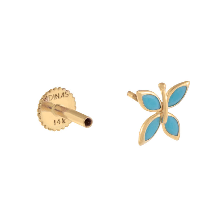  Turquoise Butterfly Threaded Stud Earring 14K - Adina Eden's Jewels