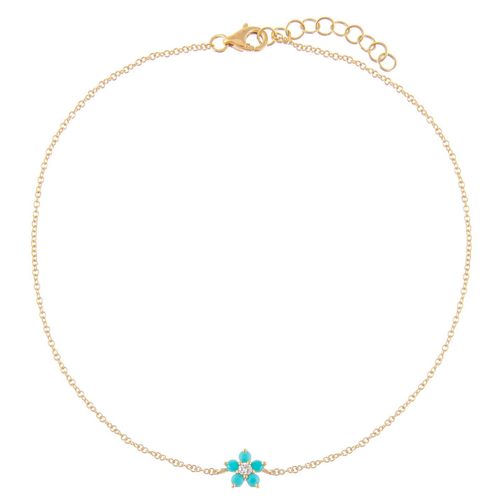 Turquoise Turquoise Flower Anklet 14K - Adina Eden's Jewels