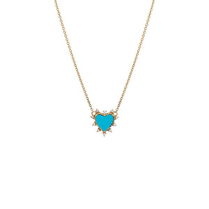 14K Gold / Turquoise Diamond Spiked Stone Heart Necklace 14K - Adina Eden's Jewels