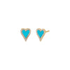 14K Gold / Turquoise Mini Diamond Pave Outline Stone Heart Stud Earring 14K - Adina Eden's Jewels