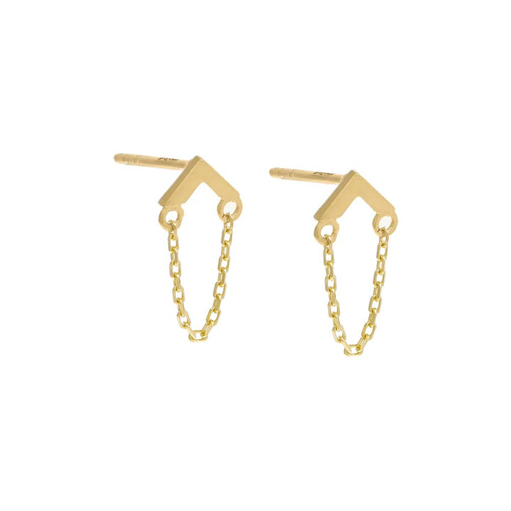 14K Gold / Pair Mini Chevron Chain Drop Stud Earring 14K - Adina Eden's Jewels