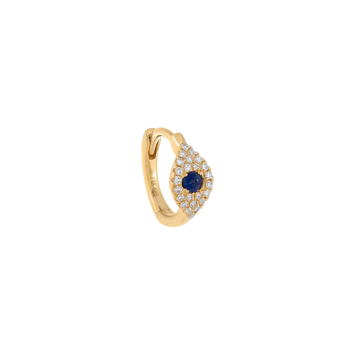 Sapphire Blue / Single Diamond Sapphire Evil Eye Huggie Earring 14K - Adina Eden's Jewels