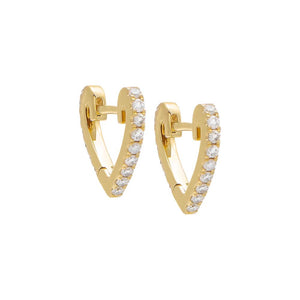 14K Gold / Pair Wide Diamond Heart Shape Huggie Earring 14K - Adina Eden's Jewels
