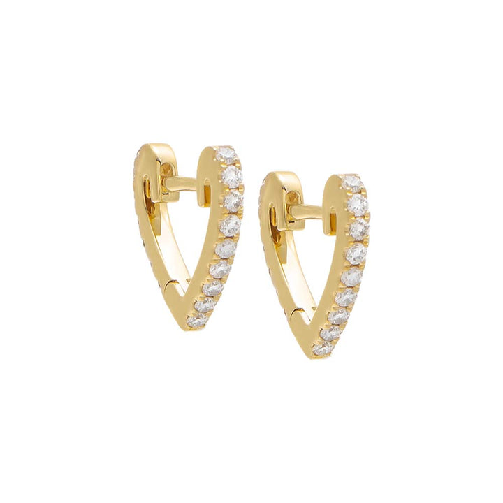 14K Gold / Pair Wide Diamond Heart Shape Huggie Earring 14K - Adina Eden's Jewels