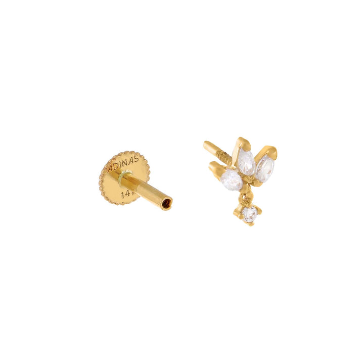  Marquise x Solitaire Dangle Threaded Stud Earring 14K - Adina Eden's Jewels