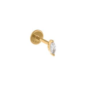 14K Gold / Single Diamond Marquise Threaded Stud Earring 14K - Adina Eden's Jewels