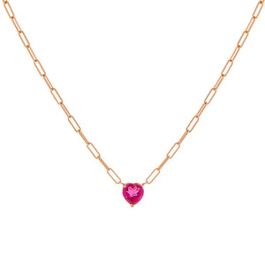 Magenta Diamond Topaz Heart Link Necklace 14K - Adina Eden's Jewels