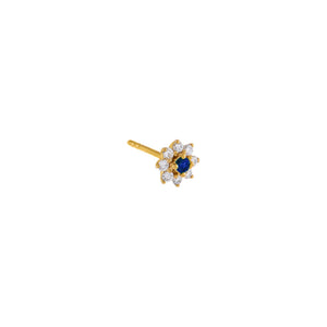  Diamond X Colored Gemstone Flower Stud Earring 14K - Adina Eden's Jewels