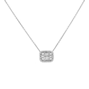 14K White Gold Diamond Halo Baguette Necklace 14K - Adina Eden's Jewels
