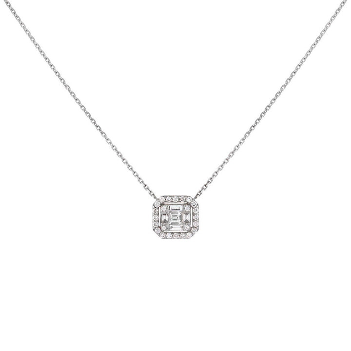 14k White Gold Diamond Illusion Emerald Necklace 14K - Adina Eden's Jewels