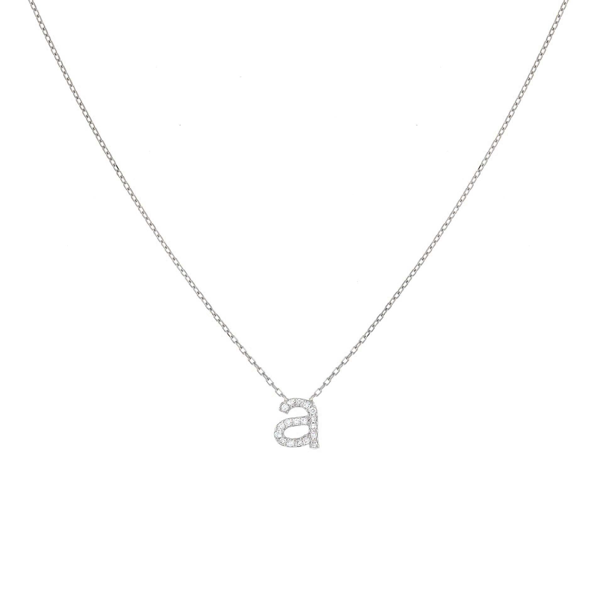 Floating Lowercase Letter Pave Cubic Zirconia Initial Necklace
