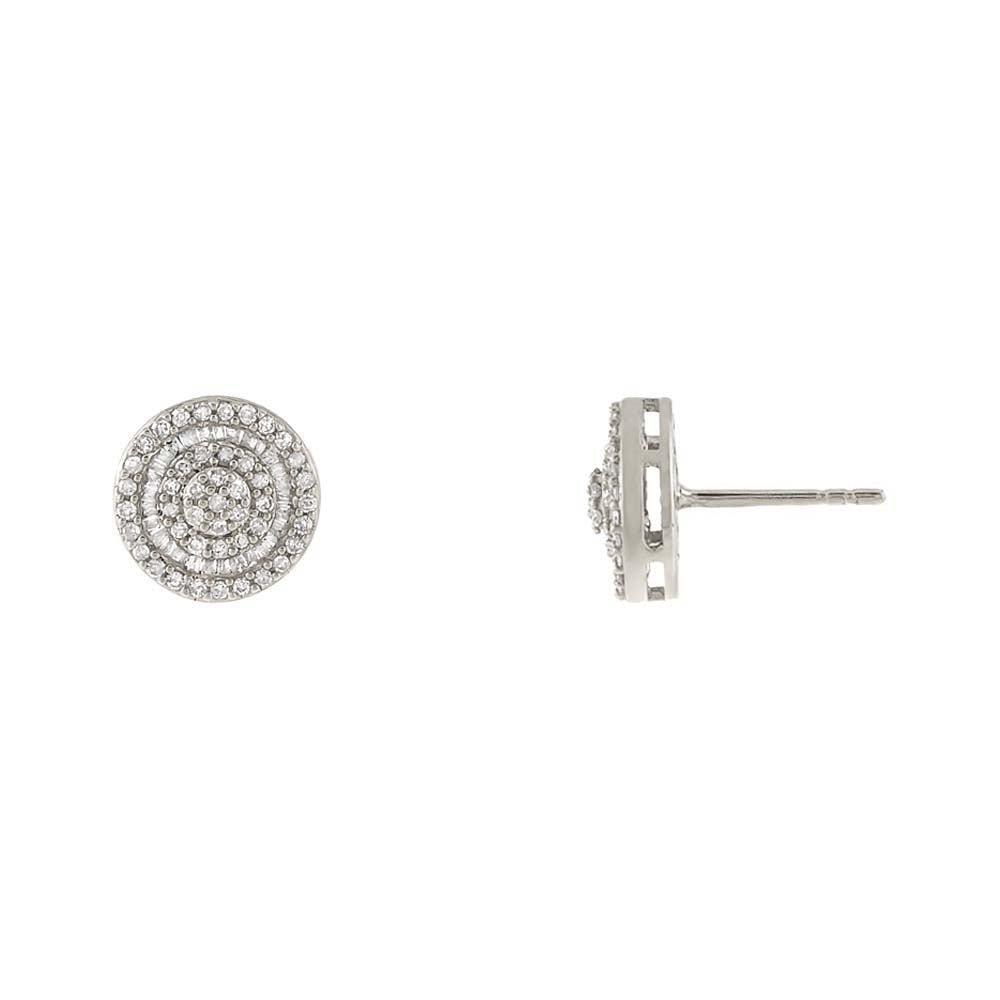 14K White Gold Round X Baguette Diamond Stud Earring 14K - Adina Eden's Jewels