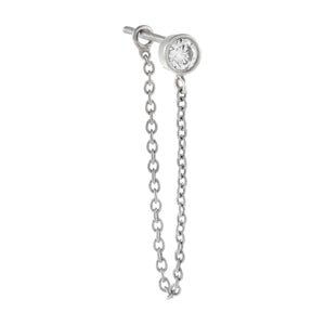 14K White Gold / Single Diamond Bezel Chain Stud Earring 14K - Adina Eden's Jewels