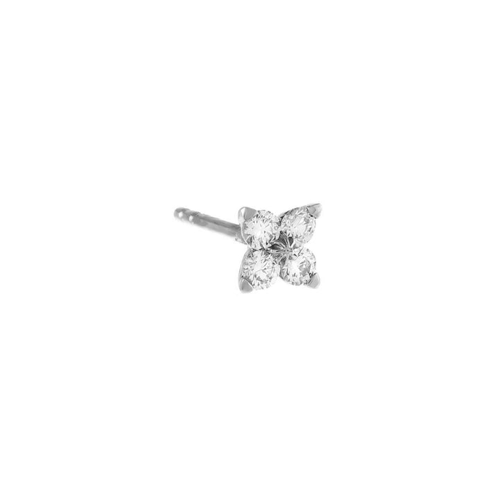 14K White Gold / Single Diamond Flower Cluster Stud Earring 14K - Adina Eden's Jewels
