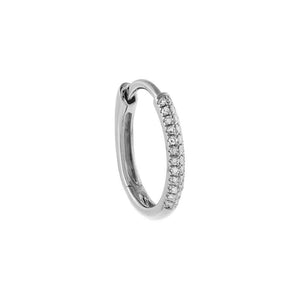 14K White Gold / Single Diamond Oval Huggie Earring 14K - Adina Eden's Jewels