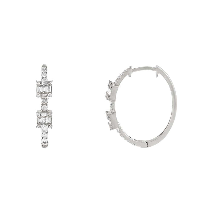 14K White Gold Princess Diamond Illusion Hoop Earring 14K - Adina Eden's Jewels