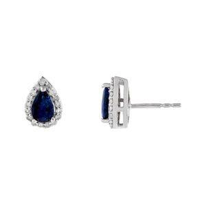 14K White Gold Diamond X Sapphire Pear Stud Earring 14K - Adina Eden's Jewels
