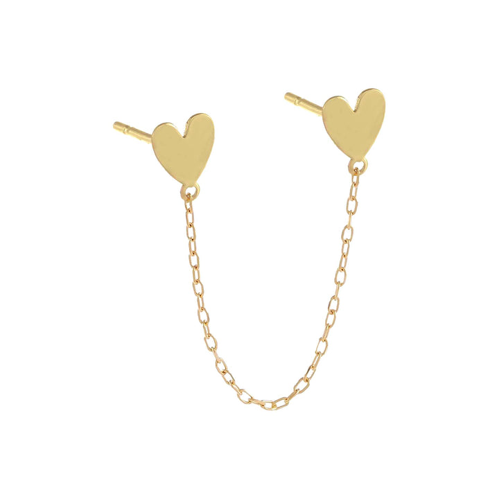 14K Gold / Single Double Heart Chain Stud Earring 14K - Adina Eden's Jewels