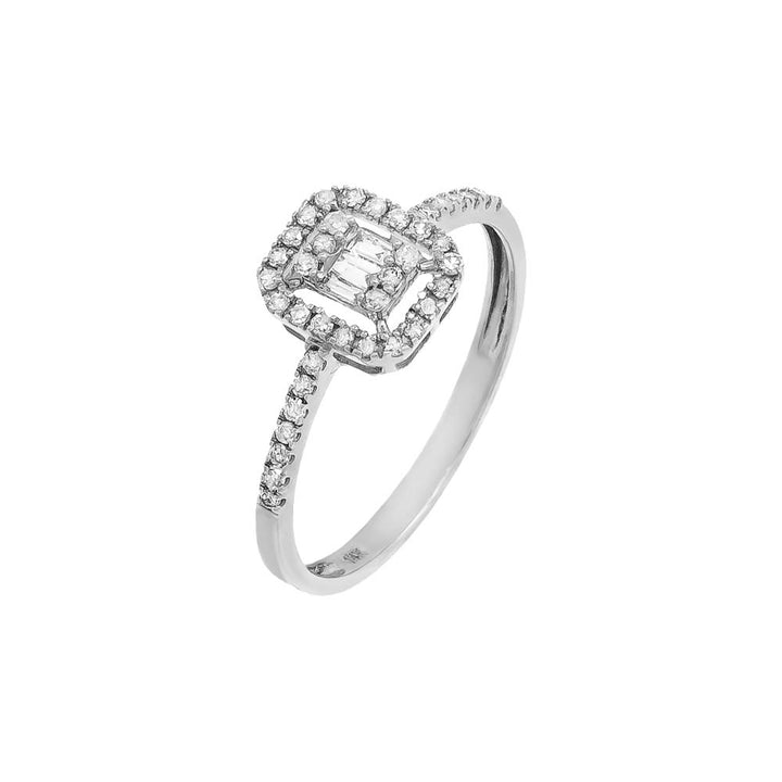 14K White Gold Diamond Illusion Halo Baguette Ring 14K - Adina Eden's Jewels
