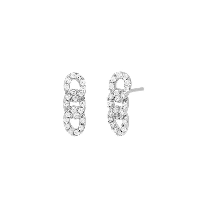 14K White Gold / Pair Pavé Chain Link Bar Stud Earring 14K - Adina Eden's Jewels