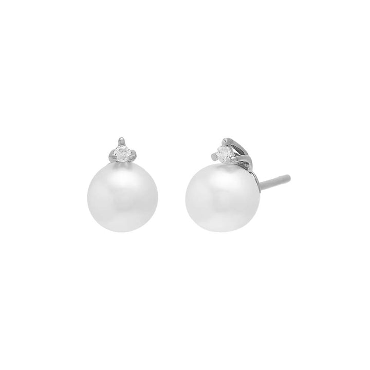 14K White Gold Diamond X Pearl Stud Earring 14K - Adina Eden's Jewels