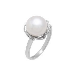 14K White Gold Diamond Pavé Pearl Ring 14K - Adina Eden's Jewels