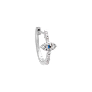 14K White Gold / Single Tiny Diamond Evil Eye Huggie Earring 14K - Adina Eden's Jewels