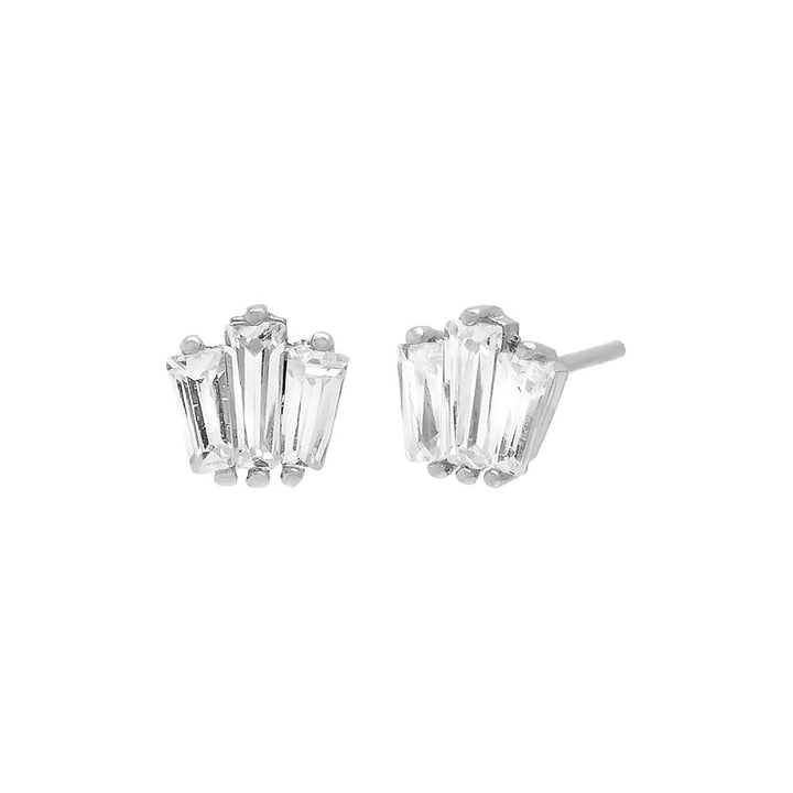 14K White Gold / Pair Triple CZ Baguette Stud Earring 14K - Adina Eden's Jewels