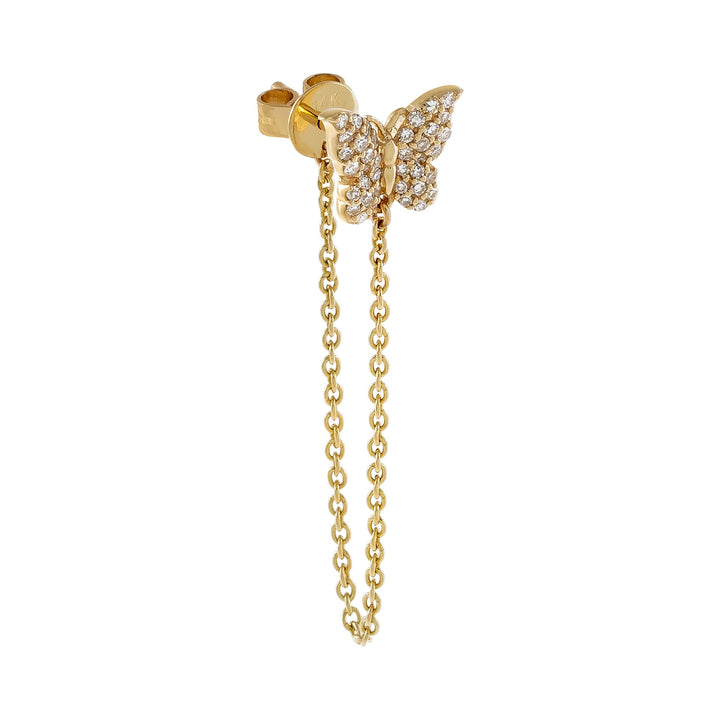 14K Gold / Single Diamond Butterfly Chain Drop Earring 14K - Adina Eden's Jewels