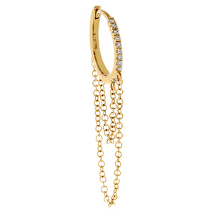 14K Gold Diamond Cartilage Double Chain Huggie Earring 14K - Adina Eden's Jewels