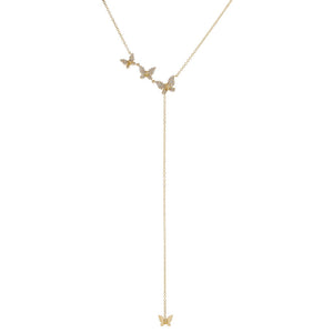 14K Gold Diamond Butterflies Lariat 14K - Adina Eden's Jewels