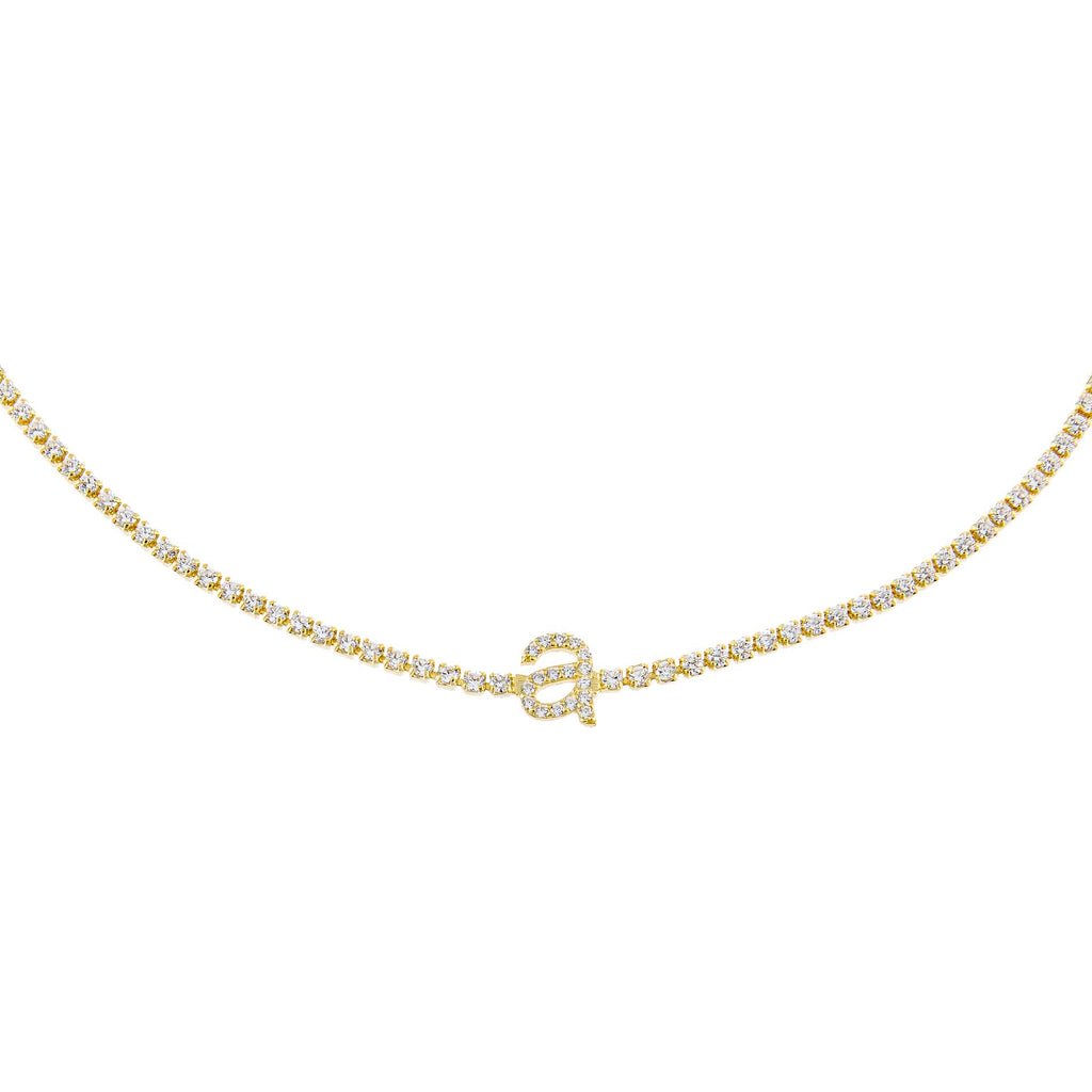 Gold / F Lowercase Initial Tennis Choker - Adina Eden's Jewels