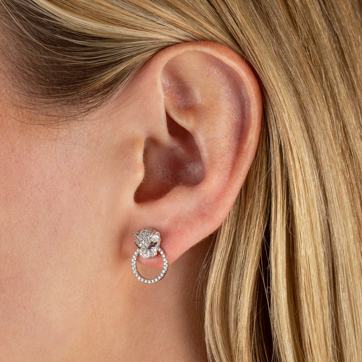  Diamond Ruby Panther Stud Earring 14K - Adina Eden's Jewels