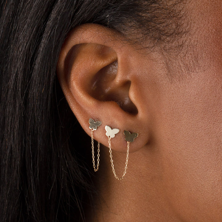  Double Butterfly Chain Stud Earring 14K - Adina Eden's Jewels