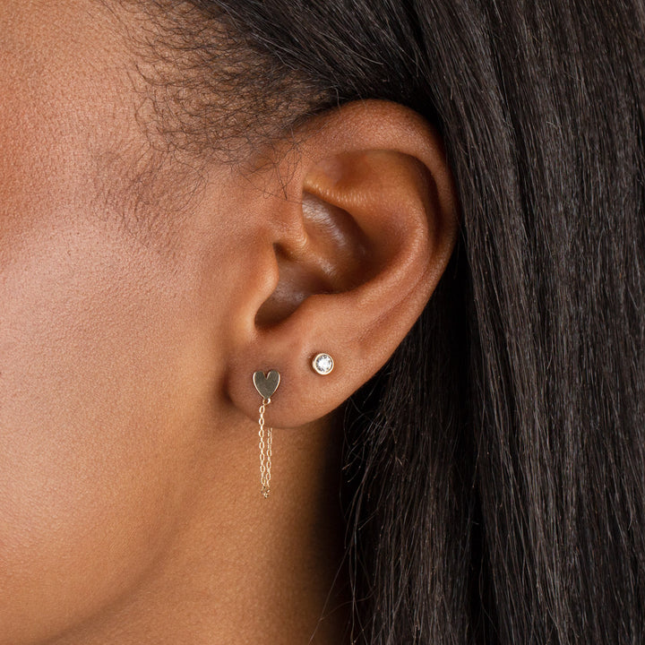  Solid Heart Chain Stud Earring 14K - Adina Eden's Jewels