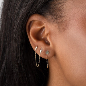  Solid Star Chain Stud Earring 14K - Adina Eden's Jewels