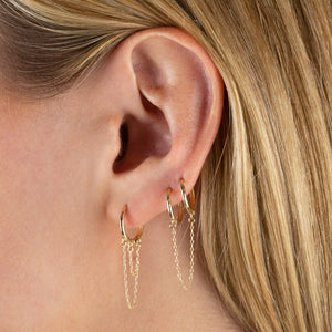 Thin Solid Double Chain Huggie Earring 14K - Adina Eden's Jewels