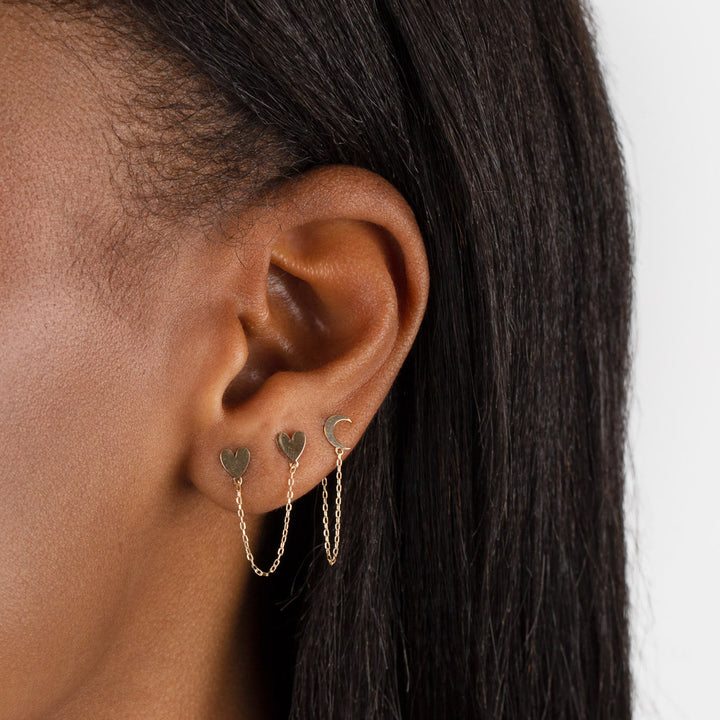  Double Heart Chain Stud Earring 14K - Adina Eden's Jewels
