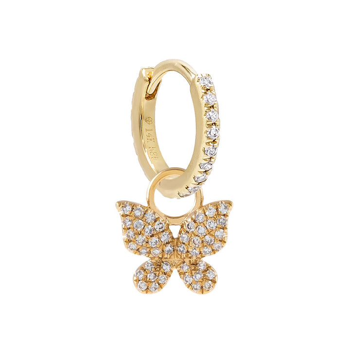 14K Gold / 9 MM Diamond Butterfly Charm Huggie Earring 14K - Adina Eden's Jewels