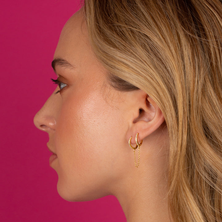  CZ Double Huggie Chain Earring - Adina Eden's Jewels