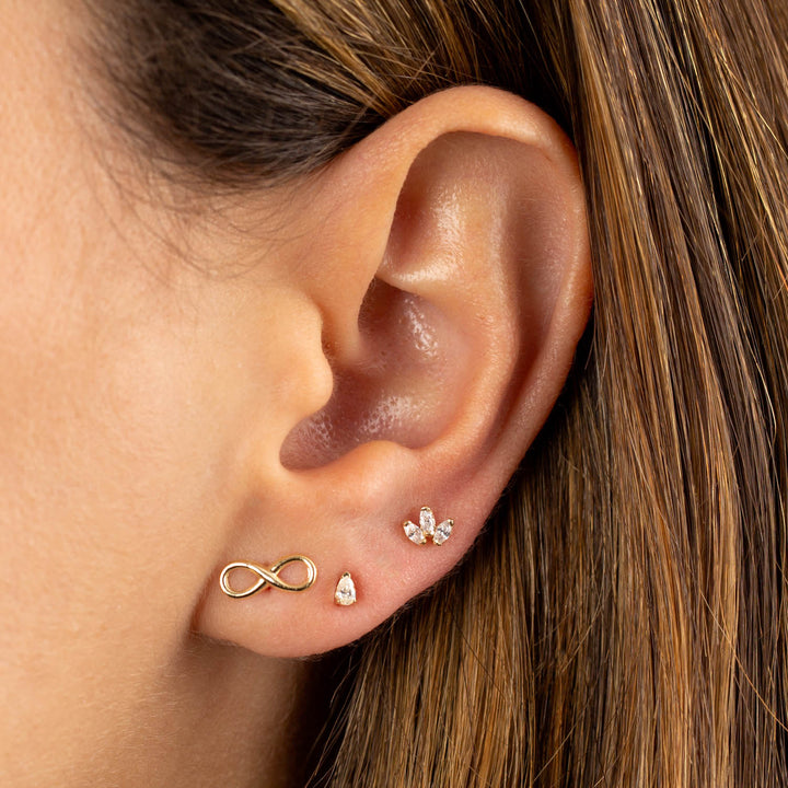  CZ Marquise Trio Cluster Threaded Stud Earring 14K - Adina Eden's Jewels