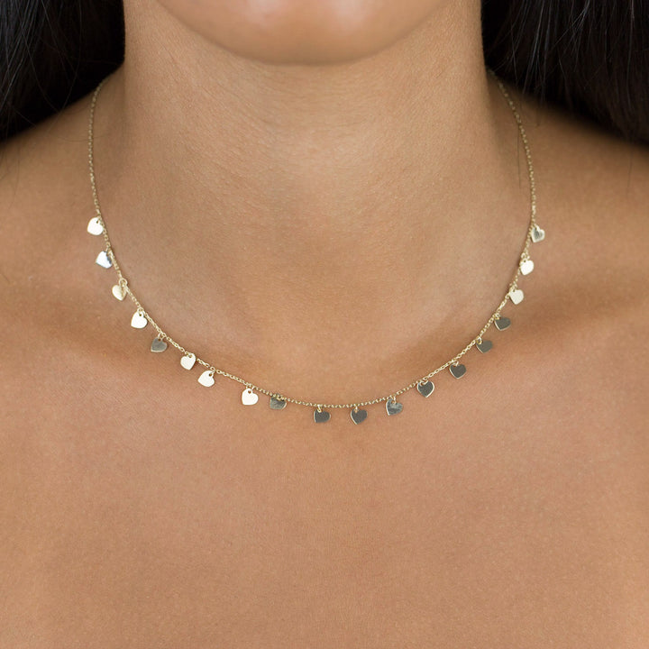  Multi Dangling Heart Necklace 14K - Adina Eden's Jewels