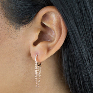  Diamond Cartilage Double Chain Huggie Earring 14K - Adina Eden's Jewels