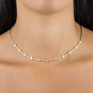  Diamond Baguette X Bar Necklace 14K - Adina Eden's Jewels