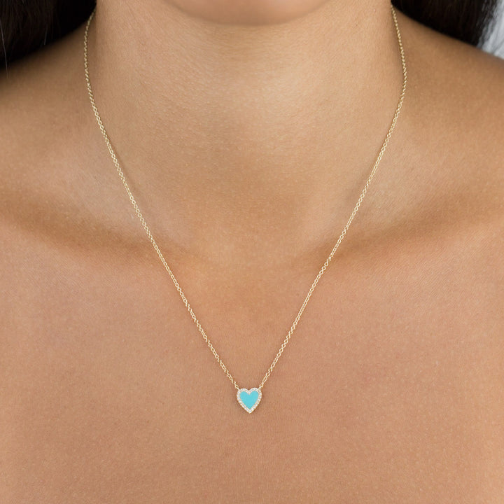  Mini Turquoise Heart Necklace 14K - Adina Eden's Jewels